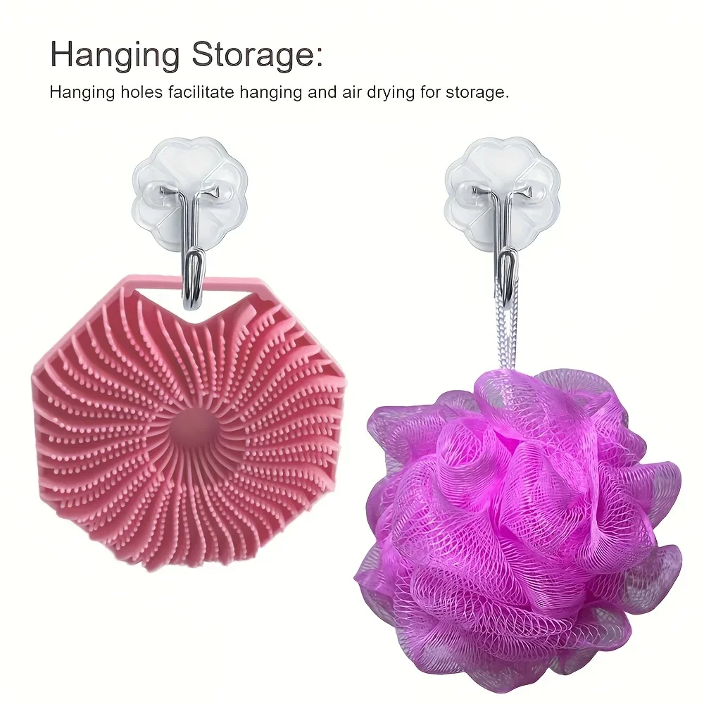 2PCS Silicone Body Scrub & Mesh Bag Set, Antibacterial Exfoliating Bath Brush, Sensitive Skin, Light Beige