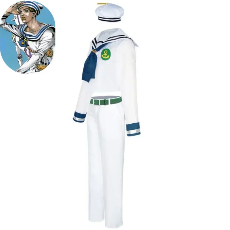 2025 Anime nuevo JoJoLion Higashikata Josuke disfraz Cosplay Gappy Josuk8 Jo2uke uniforme azul marino camisa hombre mujer Halloween marinero AA