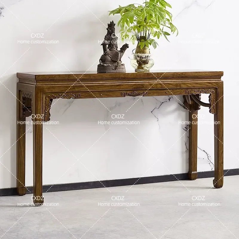 New Chinese Style Elm Wood Entrance Table Solid Wood Console Table for Living Room Hallway End View Cabinet Household