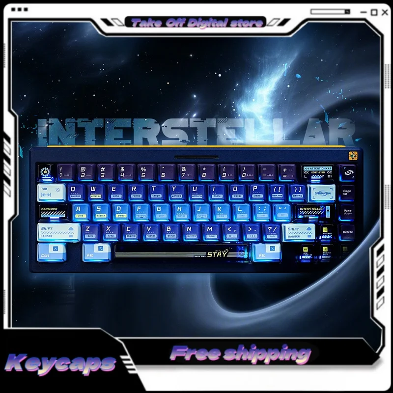 Creative Mechanical Keyboard Keycaps Interstellar Travel Series Keycaps 144 Keys Pc+Pbt Transparent Mechanical Keyboard Keycap