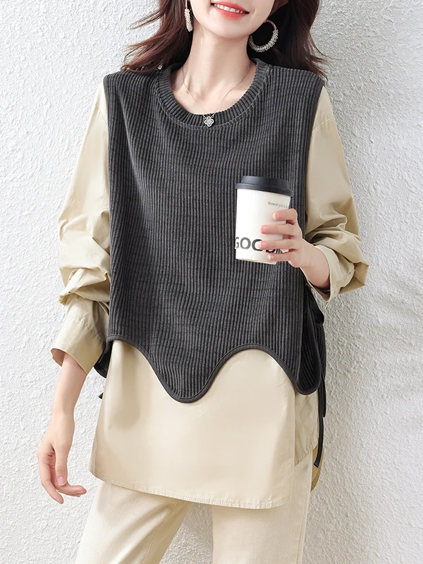 Large Size Women's irt Ele Lightweight Stripe Pattern Loose Fit Faionable Spring Autumn Seasonal Casual Cotton Top