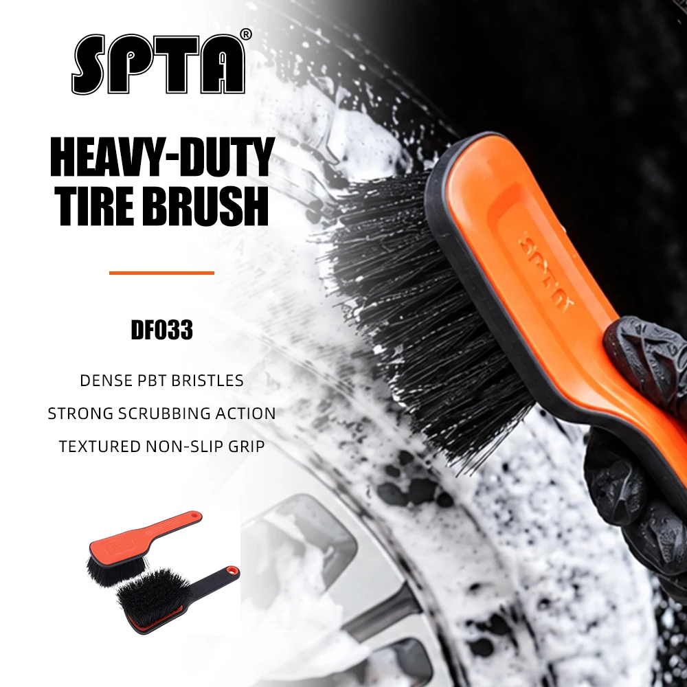 SPTA DF033 Black & Orange Car Tire Brush Made With PP Bristle For Car Floor Mats Set Belt Scrubbing Tires Cleaning