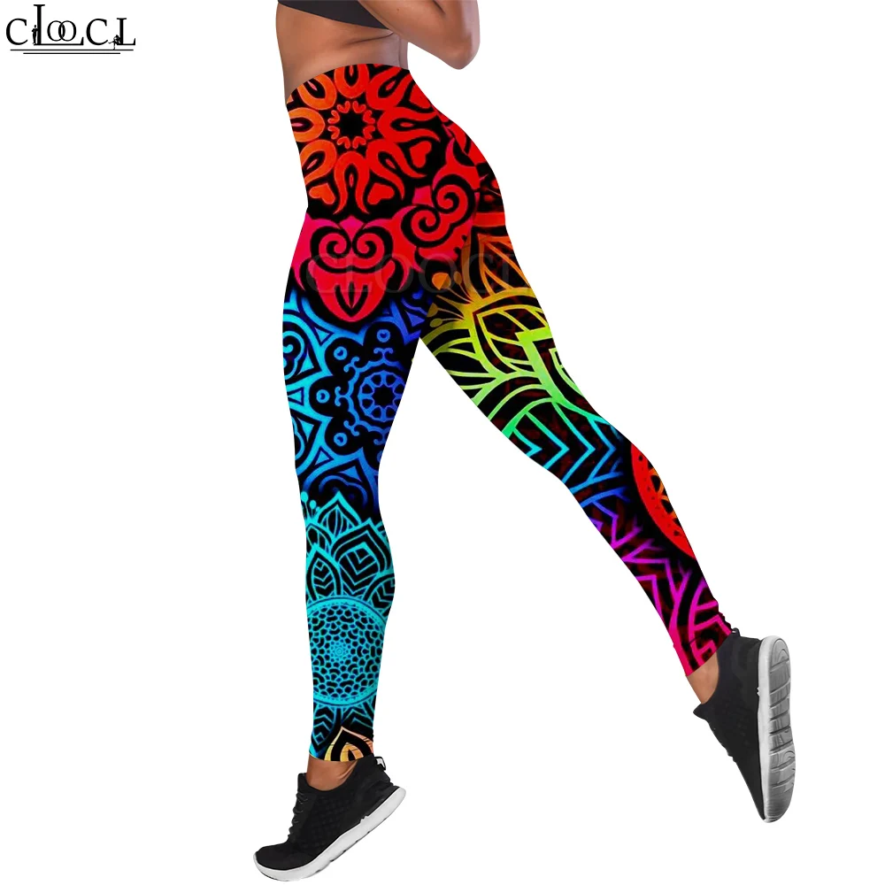 CLOOCL Leggings Push-Up Women Yoga Pants Streetwear Sportswear Gradient Pattern Gym Trousers High Waist Floral Print Tight Pants