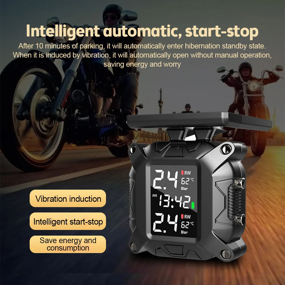 TPMS Solar Charging Tire Pressure Sensors Motorbike Tire Pressure Monitoring System Temperature Sensor Alarm System