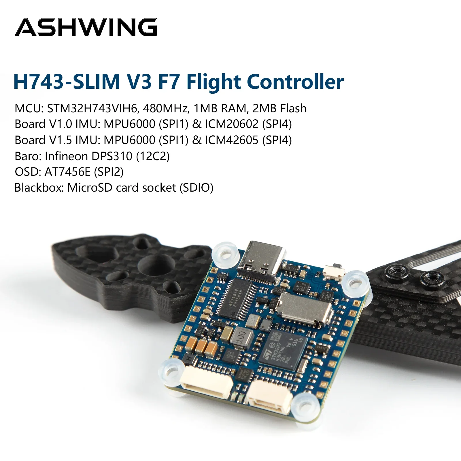TopEssH743-SLIM V3 Flight Controller STM32H743VIT6 5V 2A BEC 2-8S LiPo 30.5x30.5mm 42688P Gyro Baro Blackbox For FPV RC Racing D
