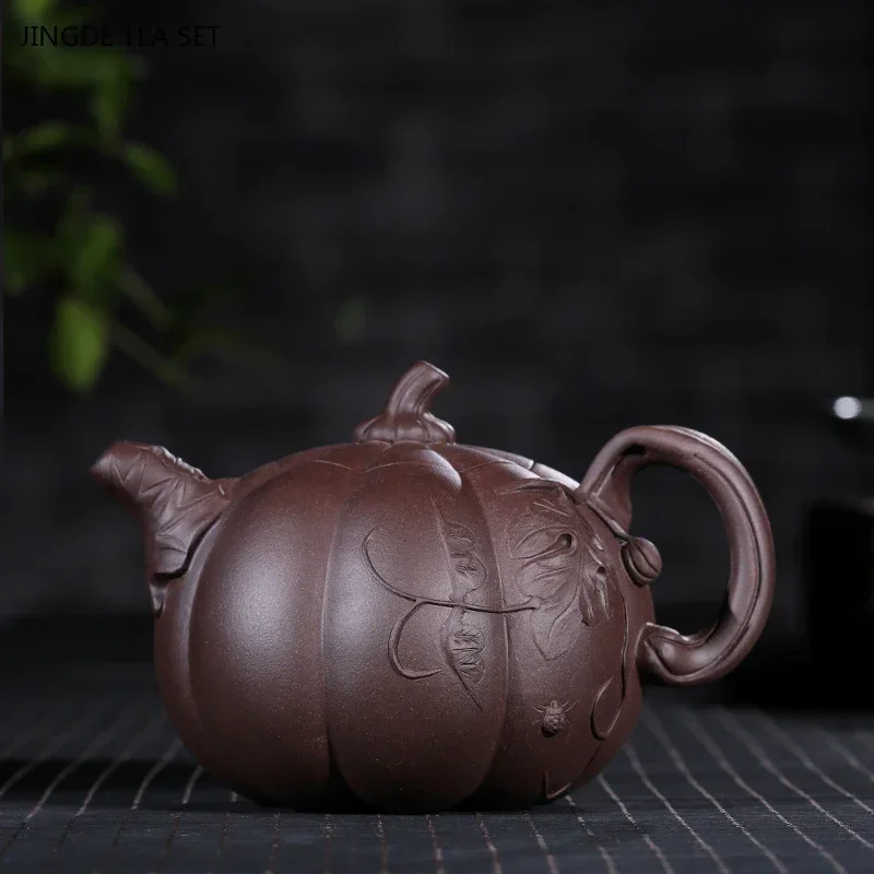 1PCS 340ML Yixing purple clay teapot original ore section mud creative biomimetic plant pumpkin shaped teapot zisha tea set