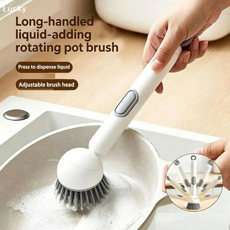 Electric Long Handle Dish Brush With Soap Dispenser Rotating Bristles For Kitchen Pot Sink WashingLivable Decoration