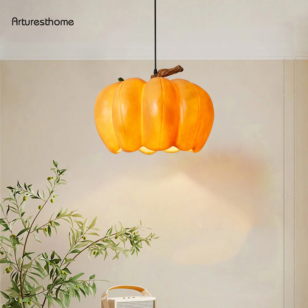 

ARTURESTHOME Creative Pumpkin Chandelier Lampshade Nordic Vintage Living Room Pendant Light Halloween Decorative Lights