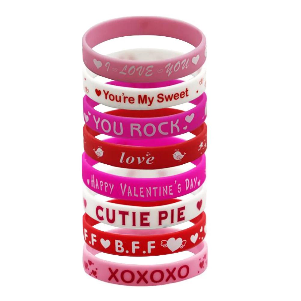 

12Pcs Silicone Bracelets Valentine's Day Wristbands Creative Design Party Hand Decoration Unique Gift Supplies
