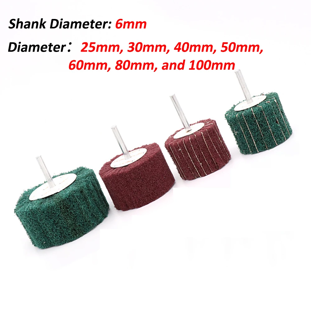 

1Pcs 6MM Shank Non-woven Flap Sanding Wheel Nylon Fiber Abrasive Polishing Grinding Scouring Pad For Metal Cleaning Head