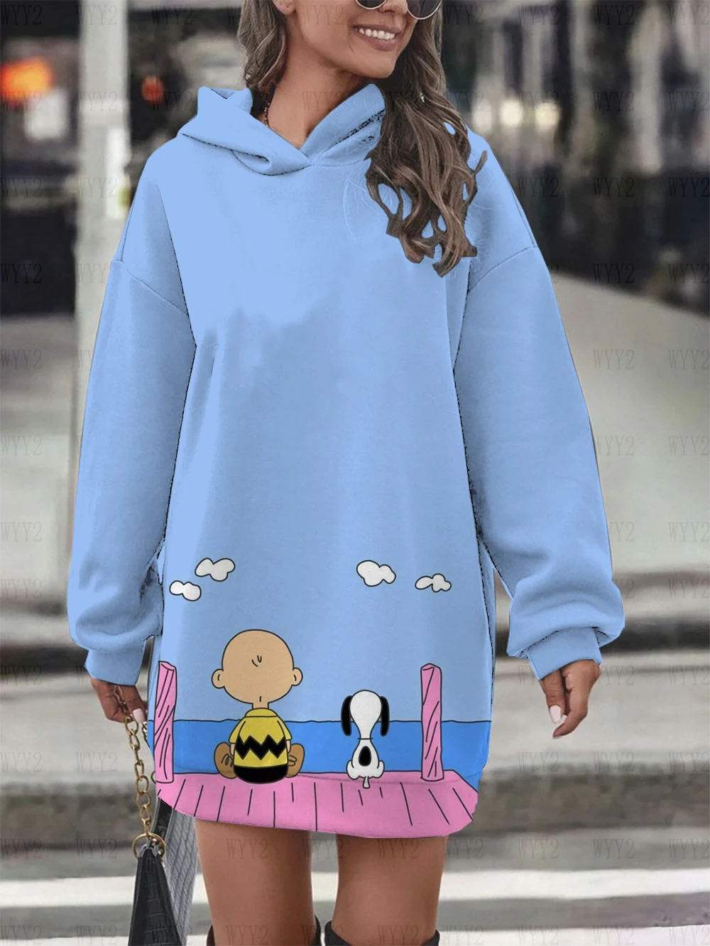 New summer Disney print Snoopy cartoon street loose casual cute hoodie women\'s long-sleeved hoodie dress