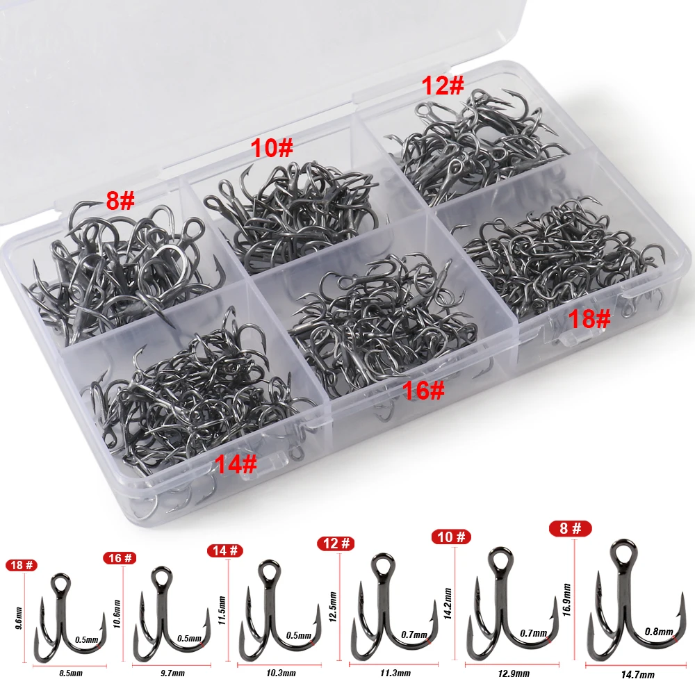 GOBAIT 30 Stück Drillingshaken 8 # -18 #   Kleiner Winkel-Hochkohlenstoffstahl Rostfreier Scharfer Pesca-Köder Karpfenangel-Set Angelzubehör-Box mit Angelhaken