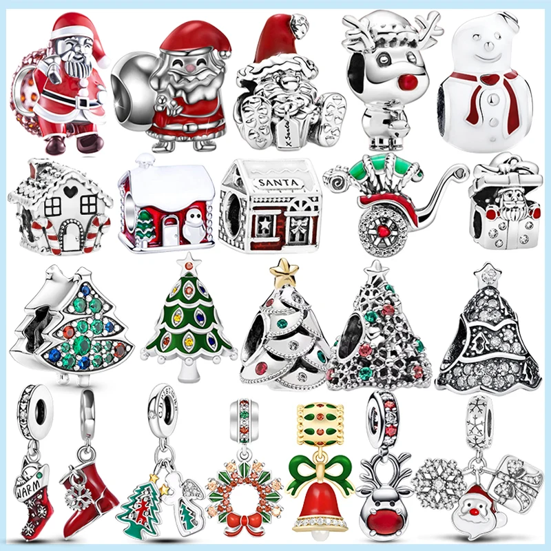 925 Sterling Silver Christmas Series Colorful Santa Snowman Charms Beads For Pandar Original Bracelet Pendant Jewelry DIY Gift