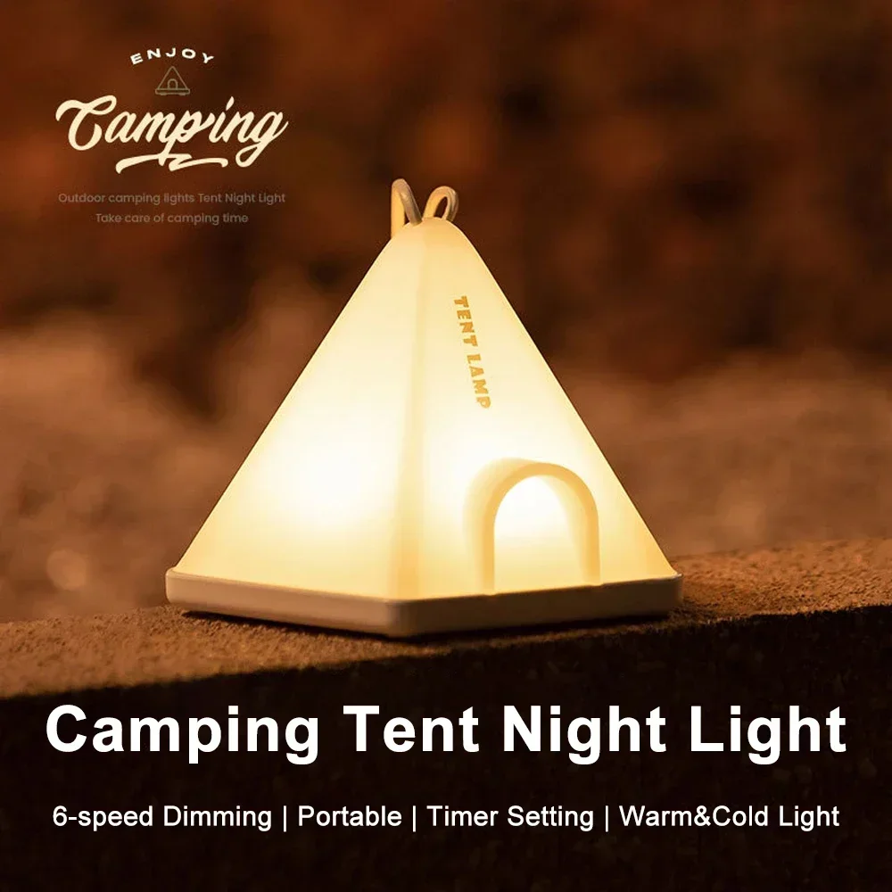 Camping Tent Night Light 6 Speed Dimming Portable Ambient Lamp Rechargeable Bedroom Desktop Bedside Timer Sleeping Reading Lamp