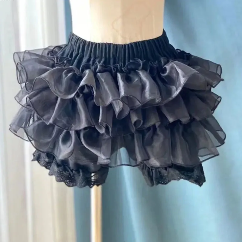 Harajuku Sweet Lolita Shorts Pants Japanese Women Gothic Y2k Mesh Fluffy Shorts Petticoat Princess Kawaii JK Bloomers