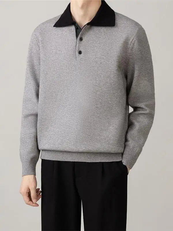 

Men's Long Sve Knitted Sweater Casual Contrast Color Lapel Faionable Versatile Autumn Winter New Sle Busin Casual Wear