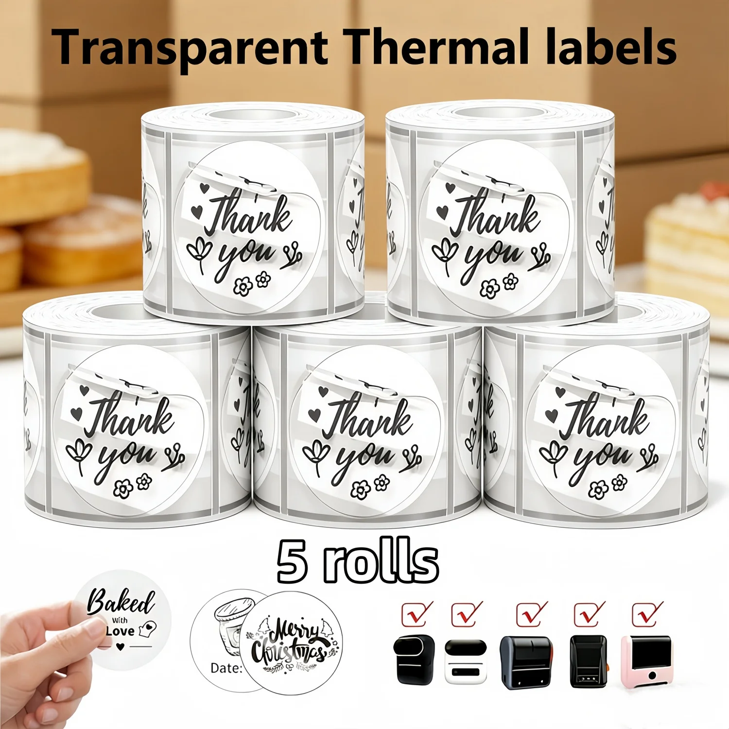 50x50mm Round Transparent Thermal Label Sticker Tear Resistant Compatible for P50 M110 M221 Printer Barcode Name Tag