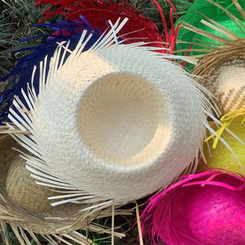 HandWoven Mexicanos Straw Hat, Colorful Photo Props, Hawaiian Styles Dress Up Mexicanos Festival Hat Large Party Hat