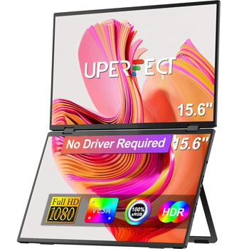 UPERFECT UStation Δ / デルタ ノートパソコン画面エクステンダー用ポータブルモニター 15.6インチ FHD 1080P デュアルモニター スタンド&VESA 360°折りたたみトラベルモニター スタックトリプルモニター ラップトップPC Windows Mac用