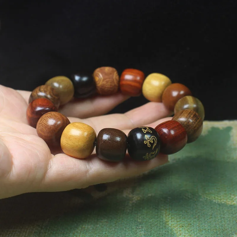 Wooden Beaded Bracelet Old-Styled Bead Bracelet Duobao Ebony Six Words Bracelet National Style Crafts Buddha Beads Rosary