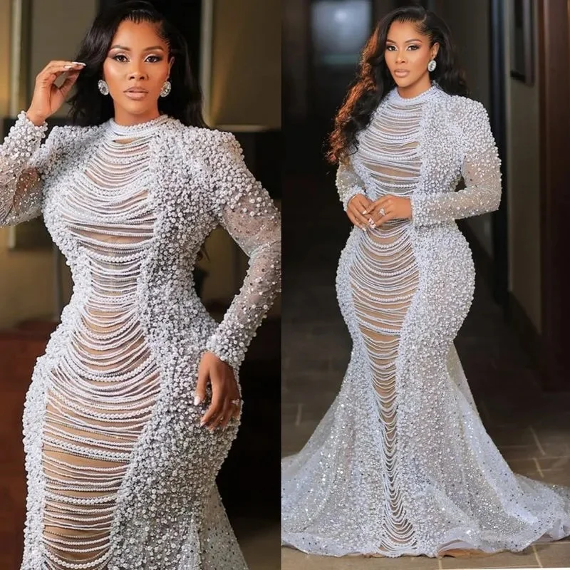 

Customized Plus Size Ivory Wedding Dress Appliques Beaded Crystals Pearls Tiers Luxurious Bridal Gowns Dresses High Neck