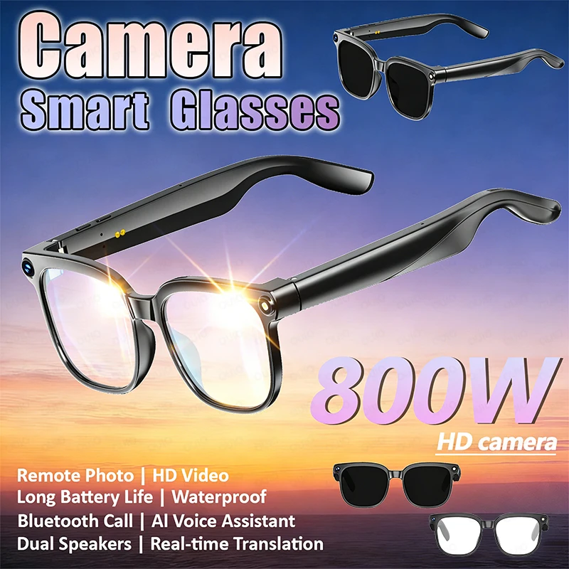 

Новинка 2026 года, умные очки с искусственным интеллектом для перевода фотографий, распознавание объектов, камера 4K, водонепроницаемые солнцезащитные очки для записи фото и видео с вызовом