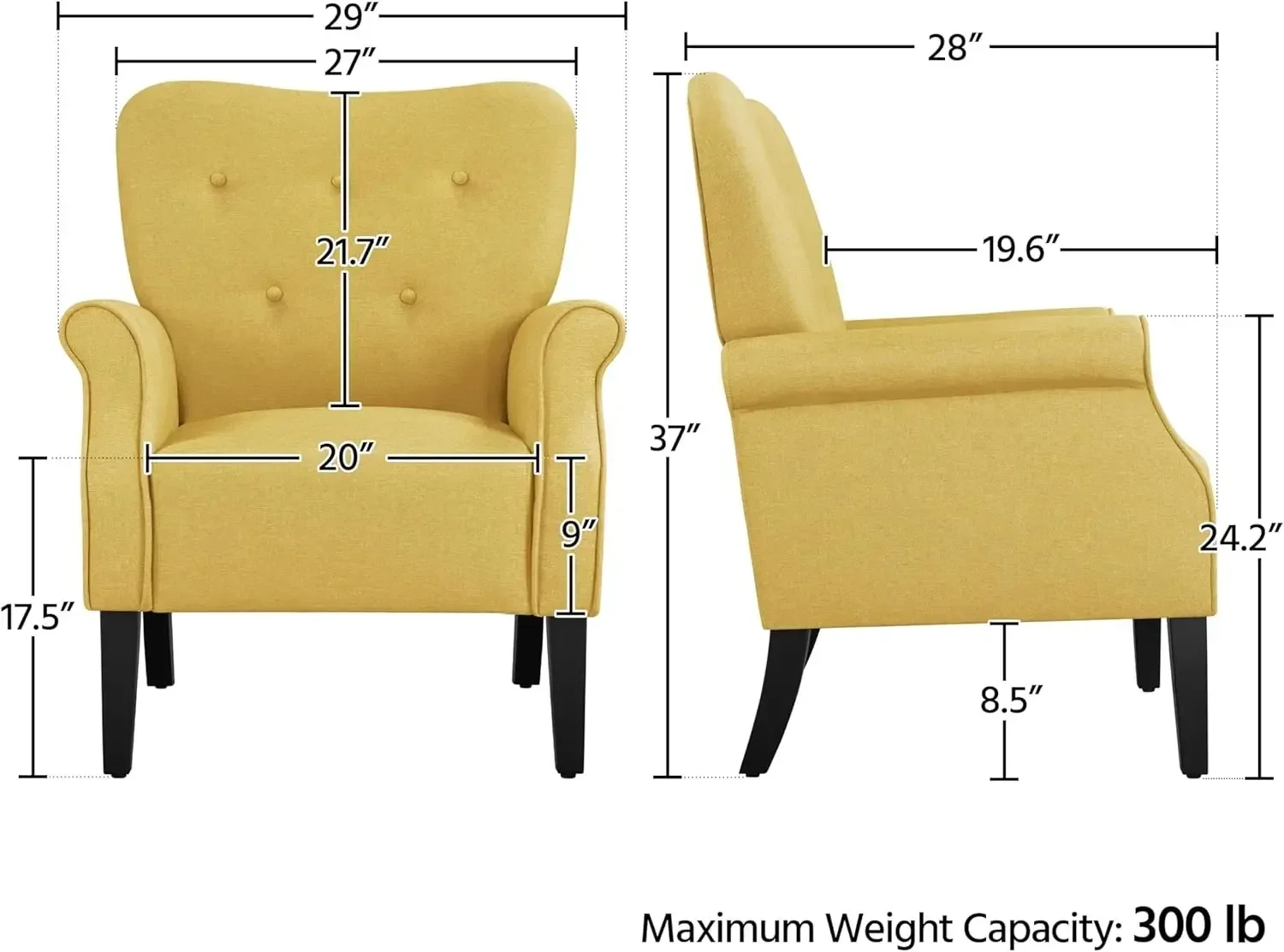 Modern Armchair, Mid Century Accent Chair with Sturdy Wood Legs and High Back for Small Space,Upholstered Fabric Chair,Set of 2