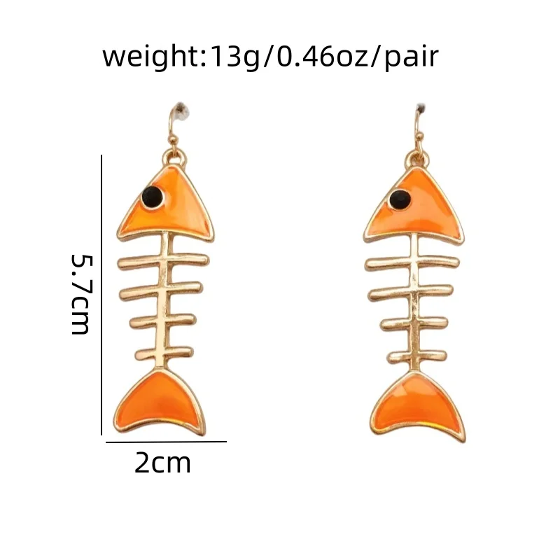 Fashion Colored Enamel Fish Shaped Earrings for Women 2024 New Tremdy Gold-plated Metal Fish Bone Earring Jewelry Accessories