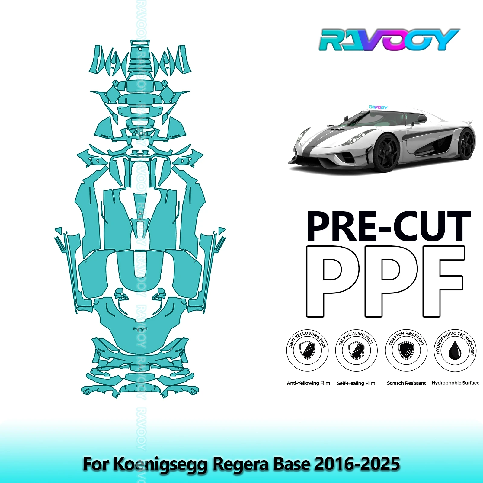 

Полный автомобильный прозрачный бюстгальтер, предварительно вырезанная защитная пленка для краски PPF для основания Koenigsegg Regera 2016-2025