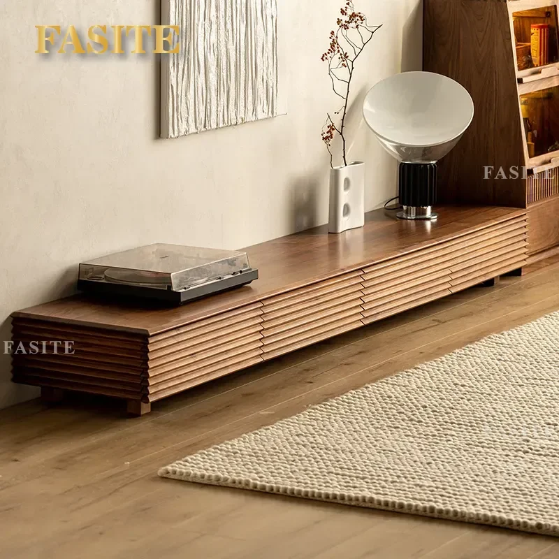 for North American Black Walnut TV Cabinet Nordic Solid Wood Floor Cabinet Light Luxury Living Room Furniture for Small