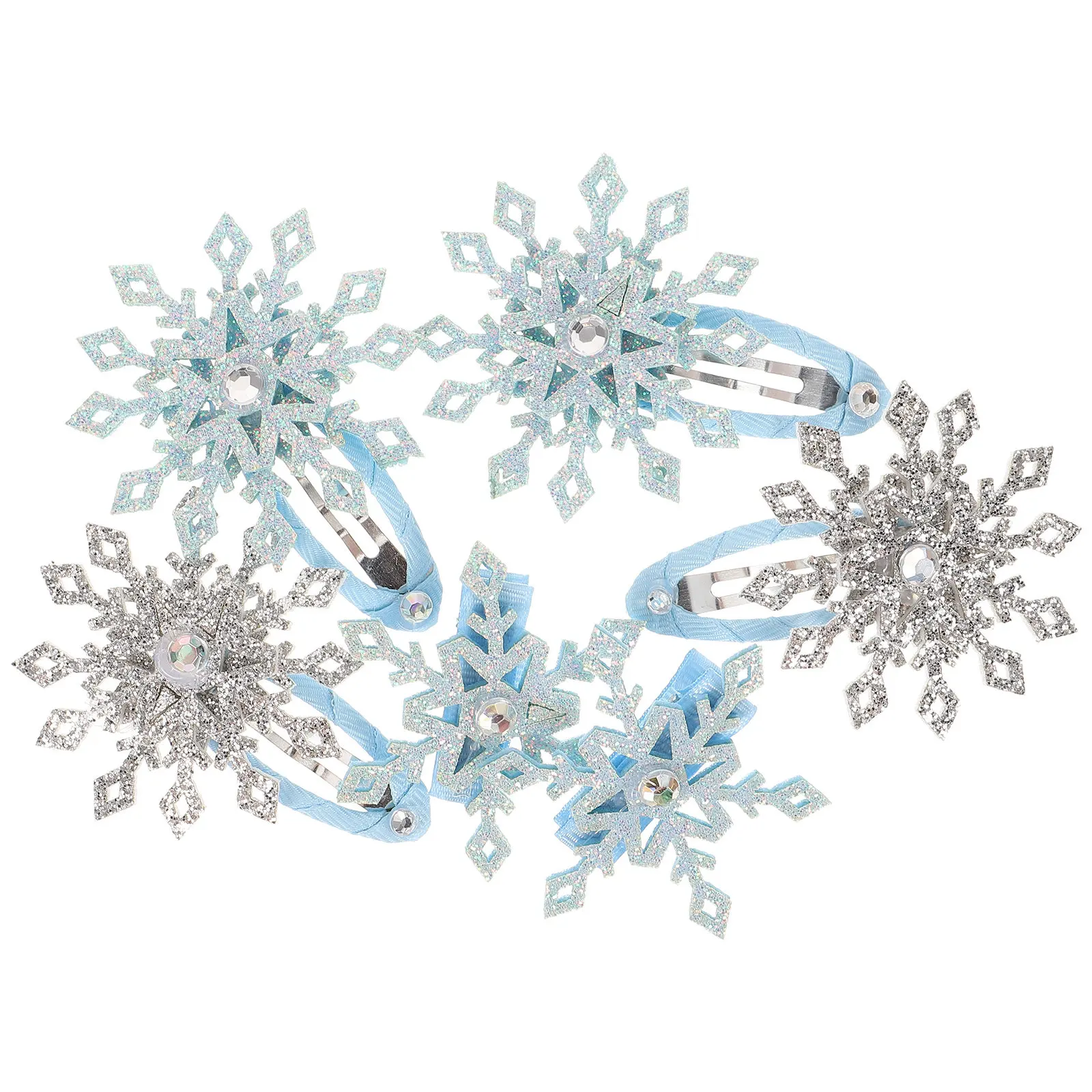 

6Pcs Children Hair Clips Snowflake Design Cute Snap Duckbilled Decorative Hair Accessories for Little Girl Birthday Party Prom