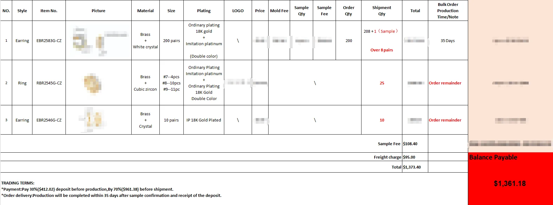 

Индивидуальный заказ: серьги и кольцо, остаток оплаты 70%