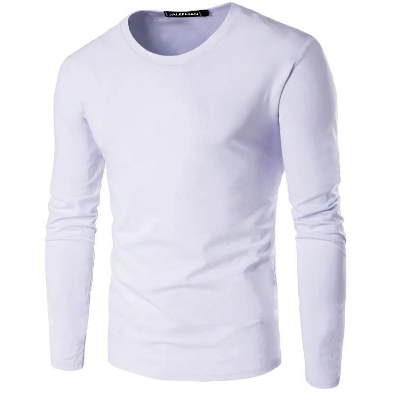 Fashion Men's Plain Blank Premium Cotton T-shirt Basic Tee Long Sleeve Slim Pure Color Tops O-Neck For Male Boys Base Shirts