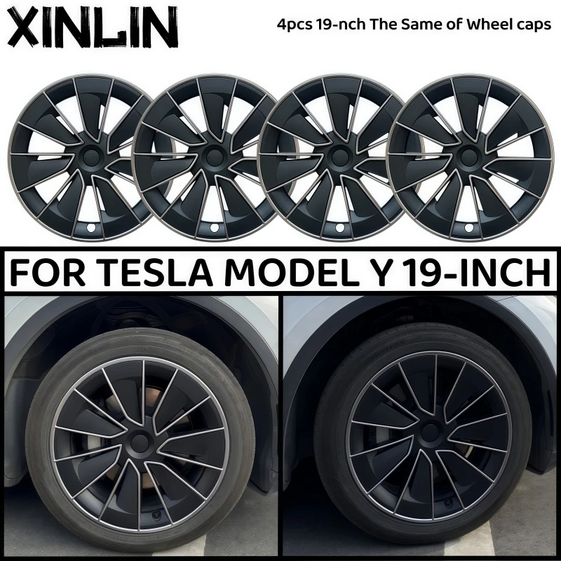 4PCS 19Inch Wheel Hubcap For Tesla Model Y Hub Cap Hight Performance Replacement Wheel Cap Full Rim Cover Accessories 2018-2024