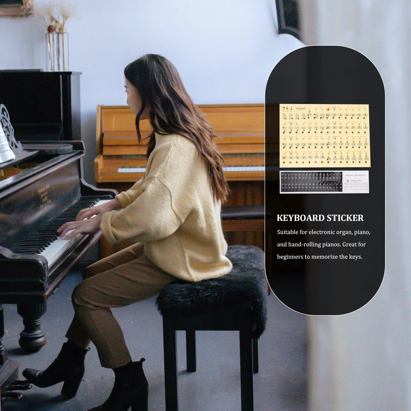 

Beginner Piano Keyboard Sticker Introductory Set No Adhesive Piano Keys Decals Clear Staff Tone Prints Practical Music