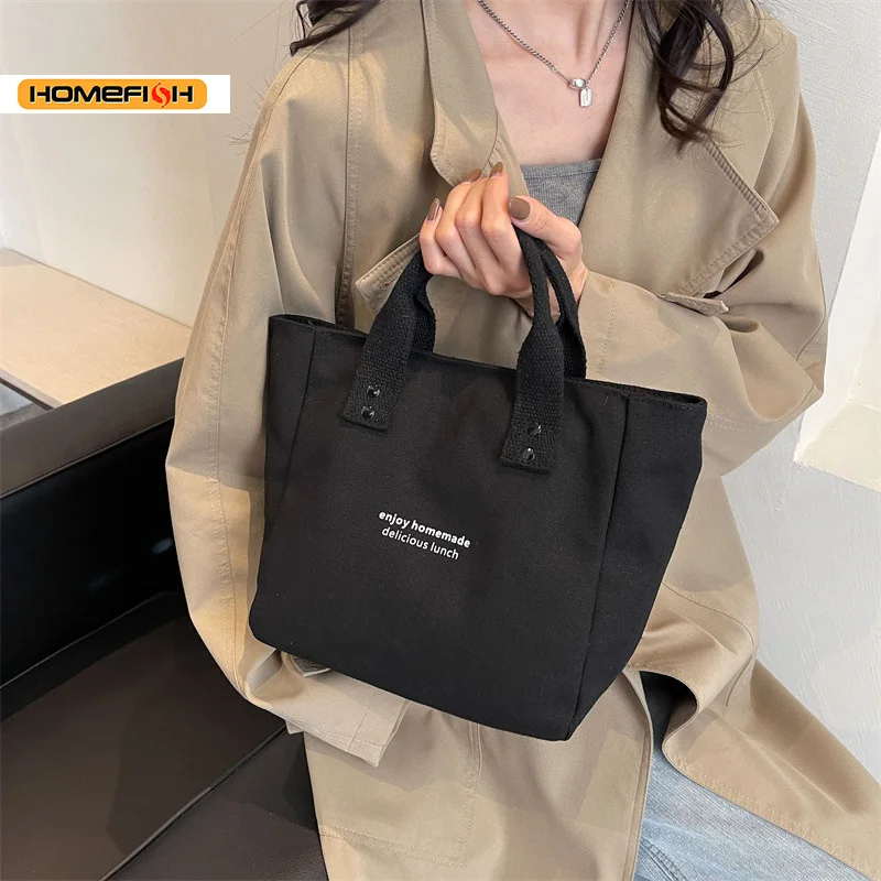 HOMEFISH Classic Solid Canvas Tote Bag Durable Daily Shoulder Handbag for Office Work and Casual Use