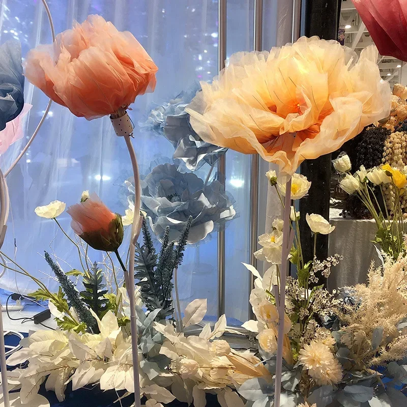 

Wedding Decor Prop Large Electric Openable Artificial Flowers Height-adjustable Artificial Silk Flower Garden DecorationHOT SALE