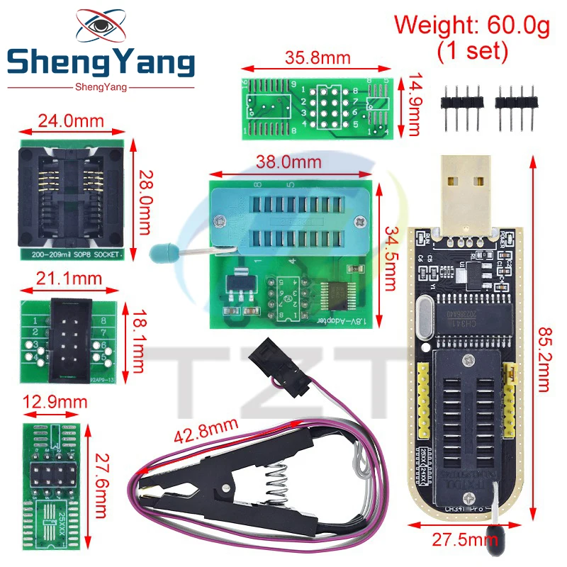 CH341 Programmer adapter+SOIC8 adapter+ SOP8 clip with cable+1.8V adapter CH341A EEPROM Flash BIOS USB programmer ZIF adapter image 4