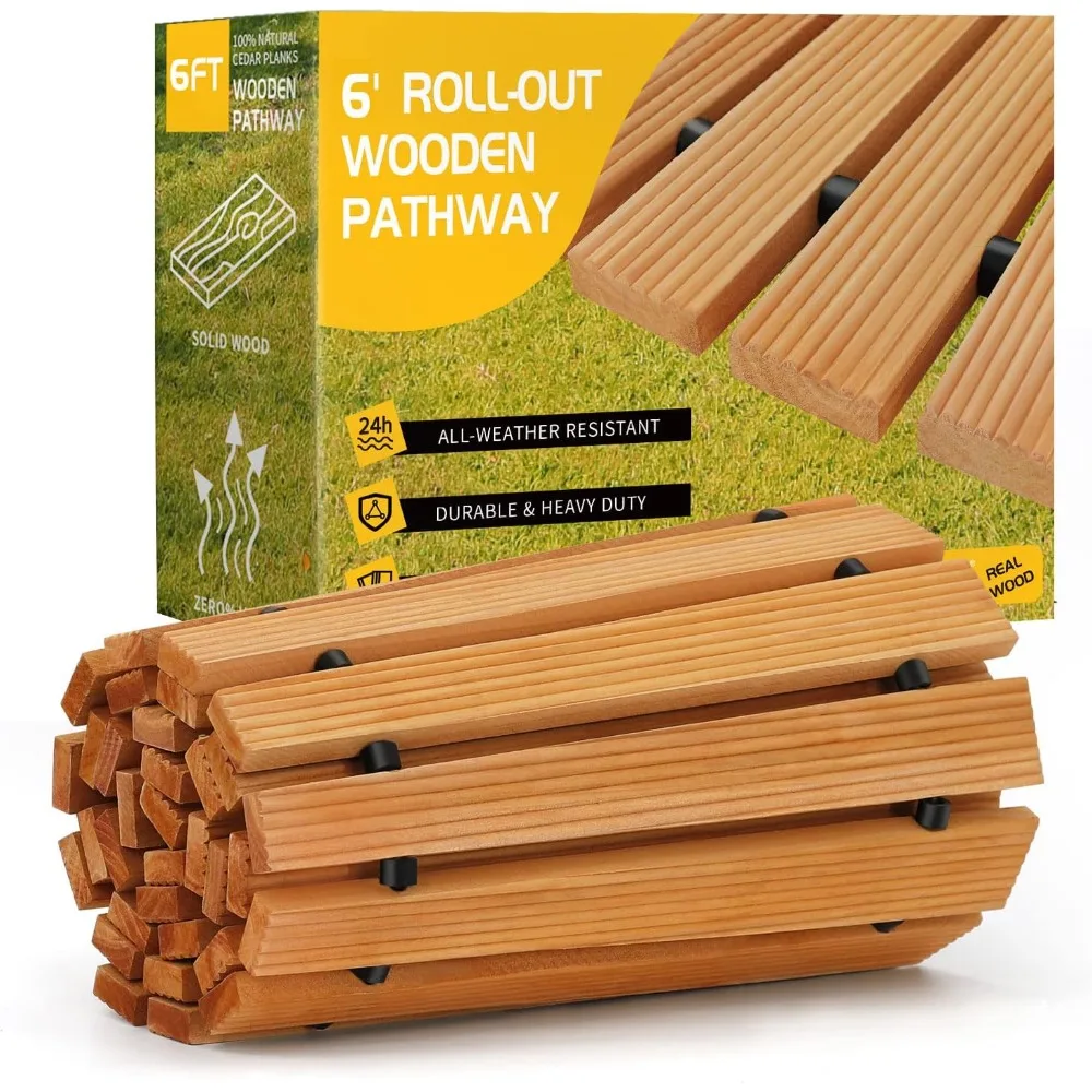 

6FT Wooden Garden Pathway, Roll Out Wooden Curved Pathway Weather-Resistant Walkway