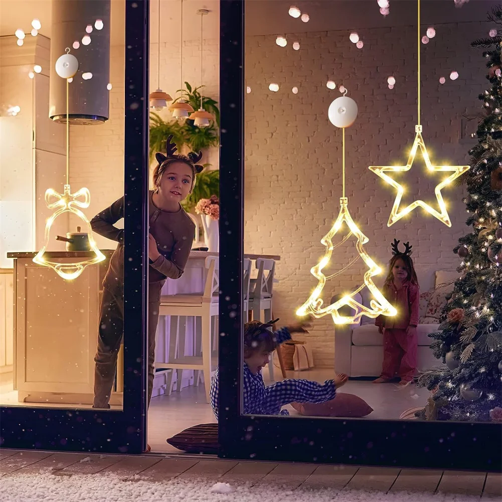 Lumières de fenêtre de Noël à LED avec aspiration standard, batterie 3600 K, cloche d'arbre 62, lampe à ventouse en forme d'étoile, livraison directe, 3 pièces