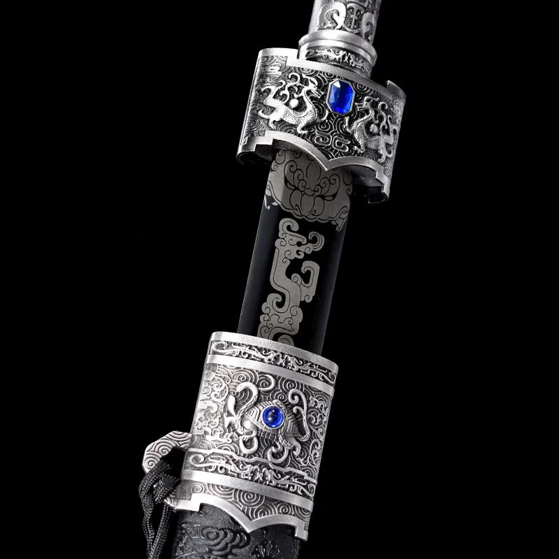 Medieval Han Jian Sword High Manganese Blade Real Full Tang Sharp Ready Battle Black Samurai Swords Metal Handle Lord Katanas