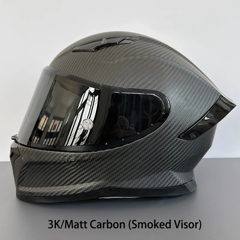 3K Matt Black Carbon Fiber Helmet Full Face Racing Motorbike Helmet with Red Visor and Anti-fog Sticker DOT