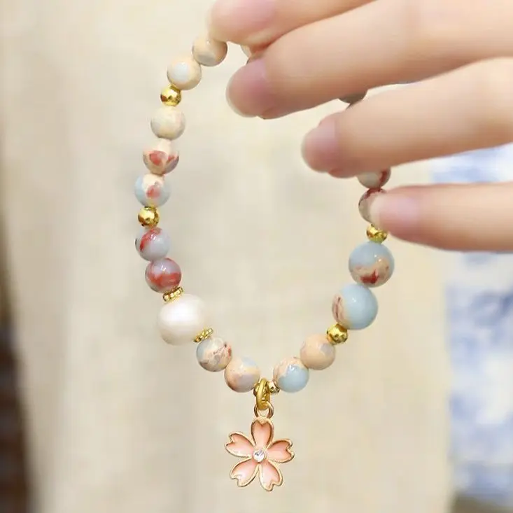 UMQ Cherry Blossom Stone Flower Bracelet Women's Beaded Mori Chinese Style Girlfriends Bracelet