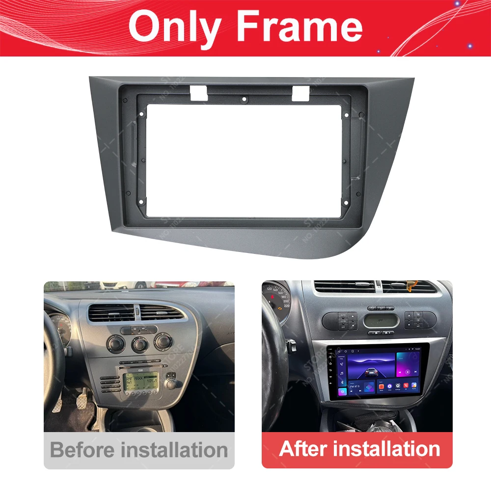 For Seat Leon 2005-2012 9 inch LHD/RHD Grey 2 DIN Car Radio Fascias Frame Stereo Panel Harness Wiring Power Cord Adapter Canbus.