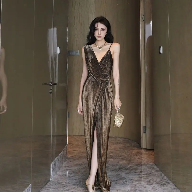 

Благородное женское летнее платье без рукавов с v-образным вырезом и подтяжками, новое элитное платье