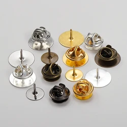 50pcs/Lot 10mm/15mm Copper Butterfly Squeeze Clasp Stud Badge Base Brooch Pin Clip for DIY Jewelry Making Garment Accessories