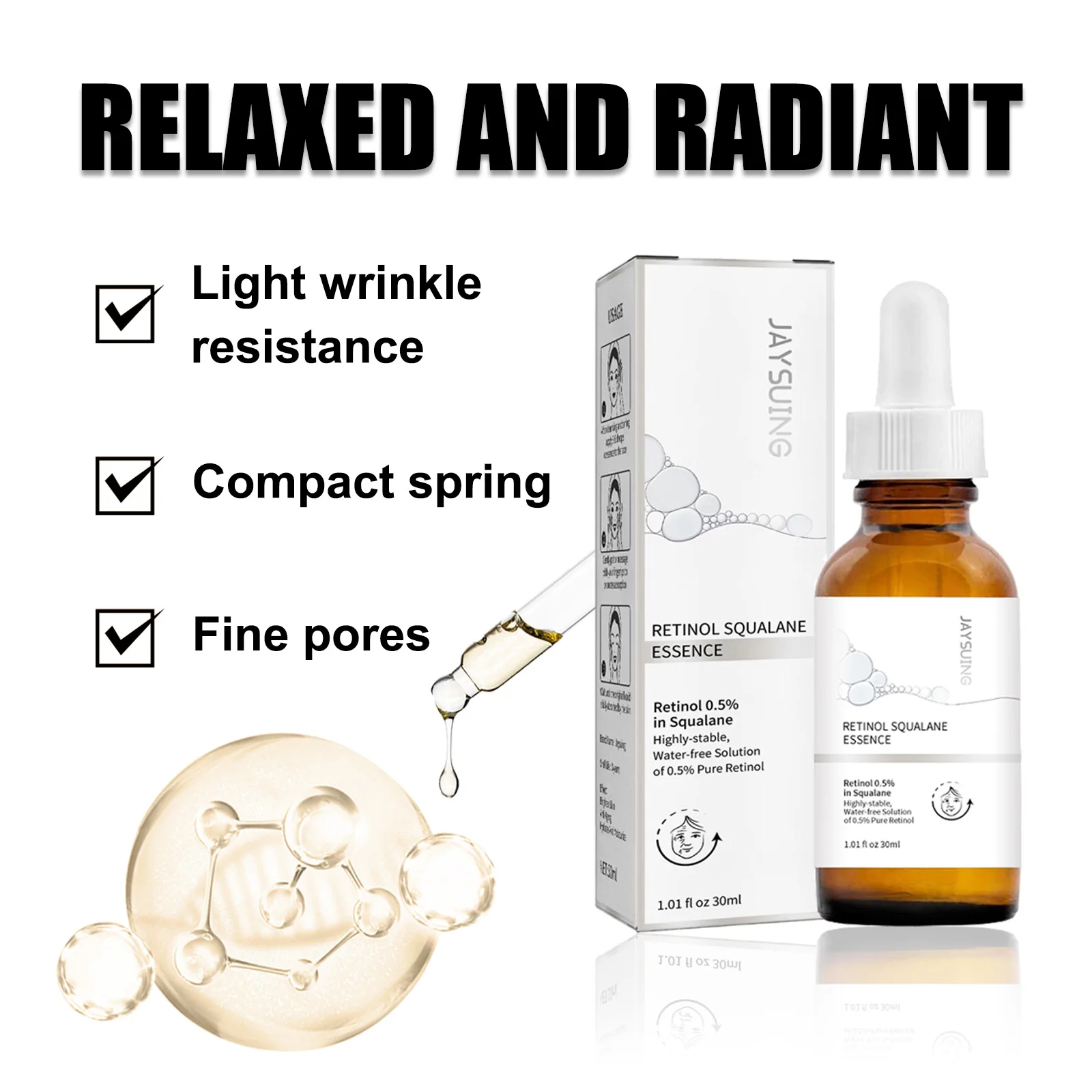 30ml retinol 0.5% soro de squalano remove rugas e embotamento de manchas hidrata iluminando tez endurecimento soro facial cuidados com a pele