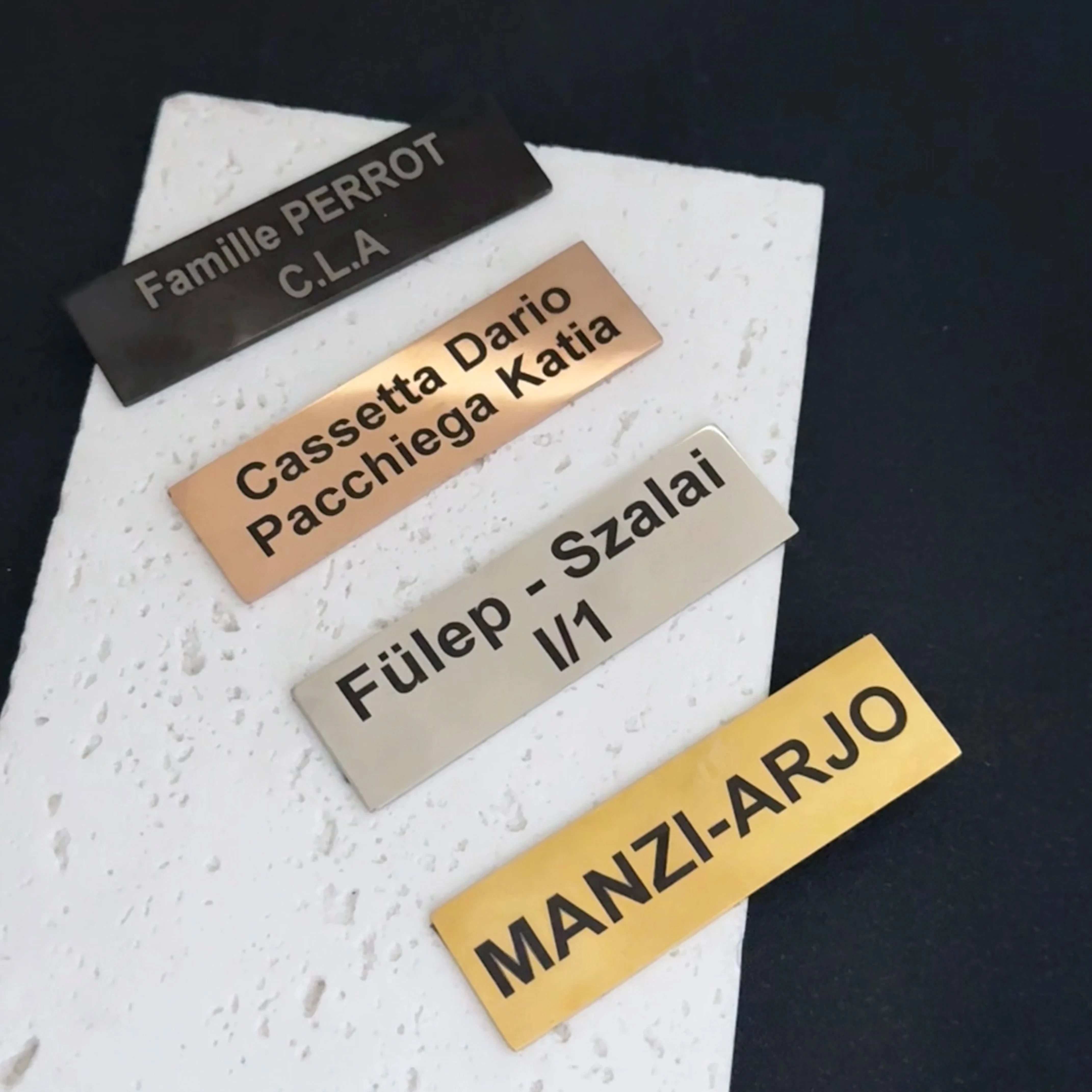 

Custom Size 7*2cm Mail Box Tag Label Engraved Double Sided Tape Text Personalized ID Door Logo Stainless Steel Mail Box Tag