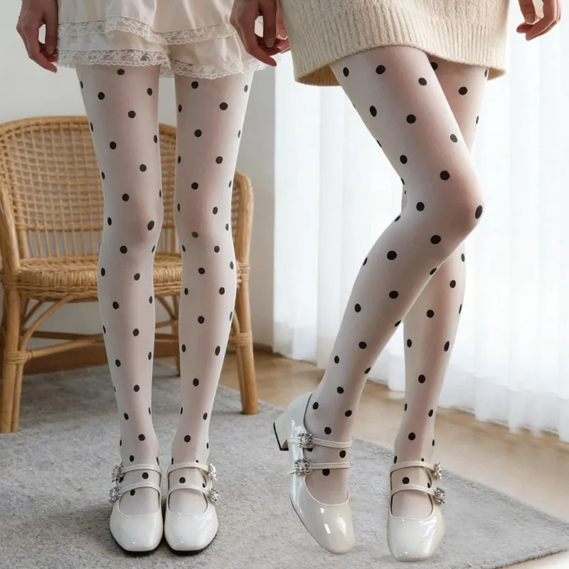 

Korean Polka Dot Opaque Pantyhose Non See Through Tights for Women Daily Fashion Wear