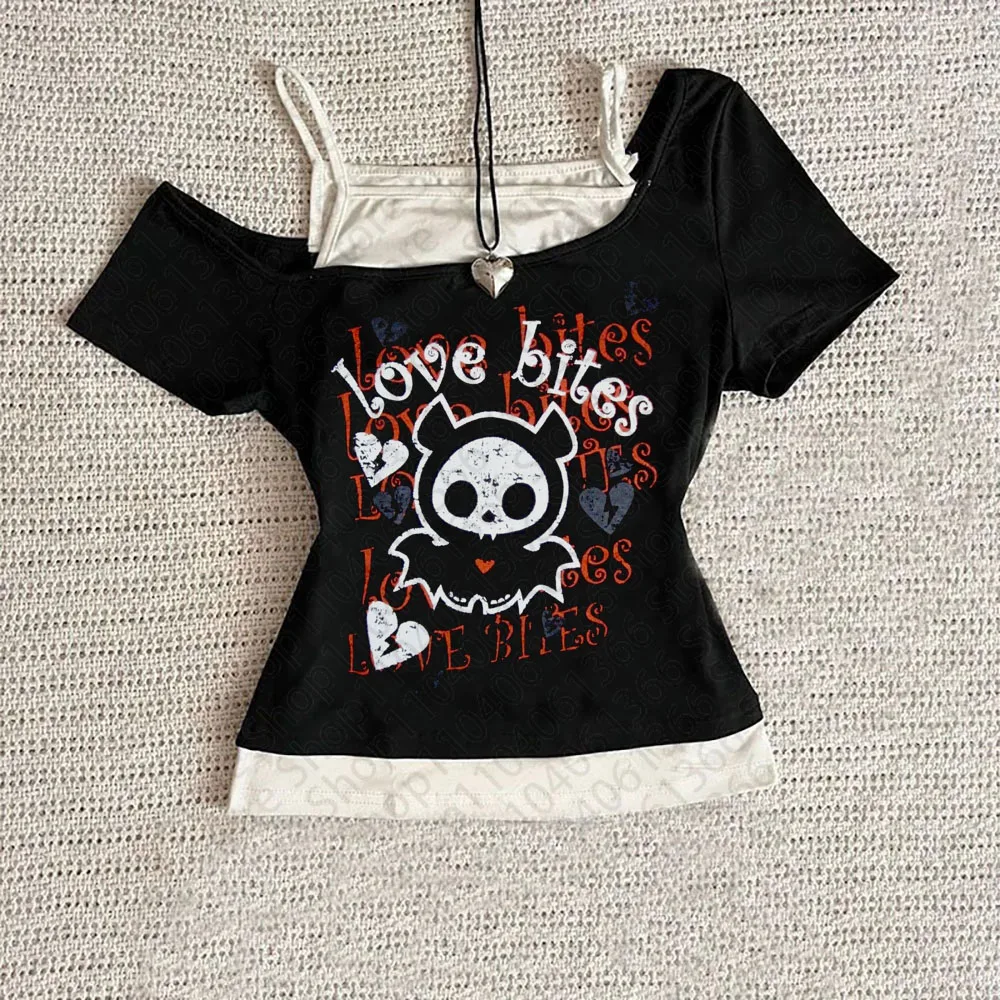 Cool Girl Y2k-ropa de calle gótica para mujer, camisetas de moda Vintage de los años 2000, pantalón corto informal, camiseta de manga Harajuku, ropa de verano